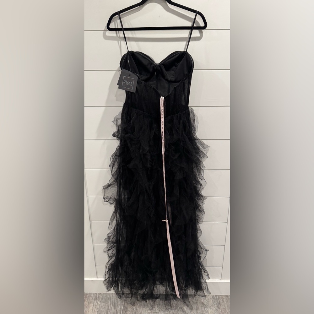 NWT Ieena Mac Duggal black tulle tiered strapless bustier gown 27532 - Picture 6 of 10